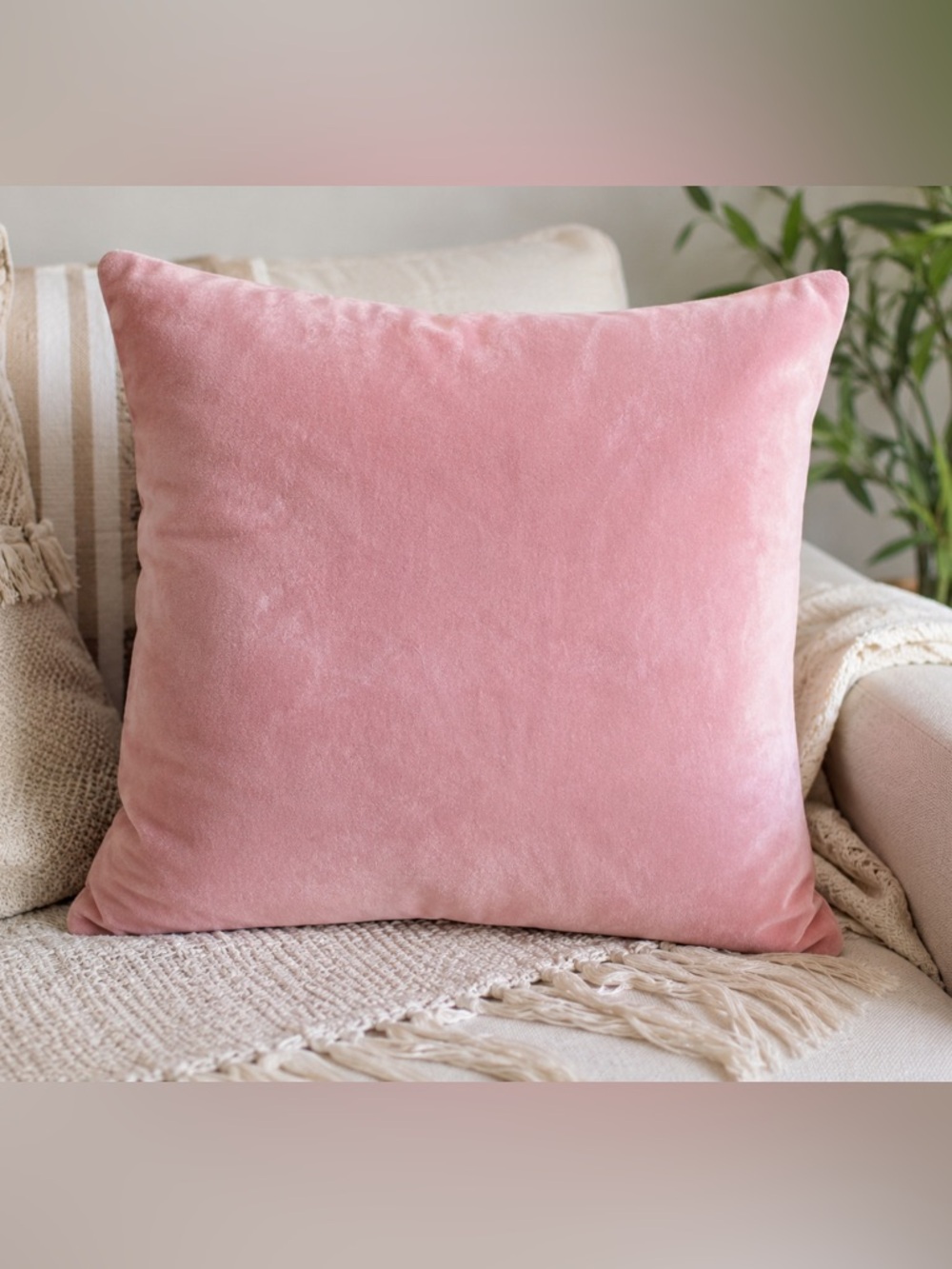 World Market Blush Pink Velvet Pillow Cover 18x18 Square Throw Cover Cotton